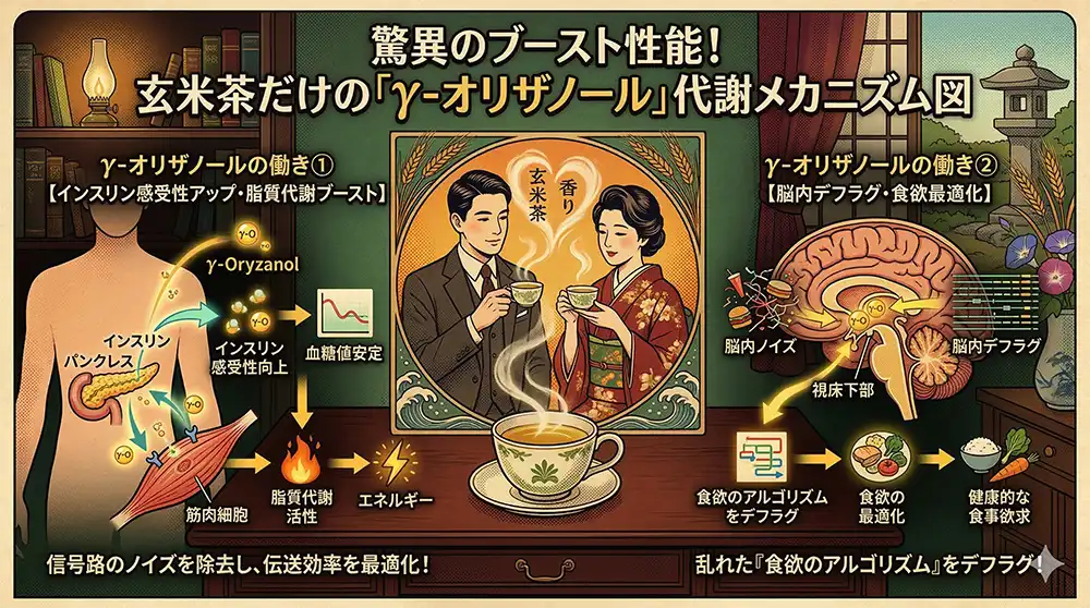 玄米茶だけのγ-オリザノール代謝メカニズム
