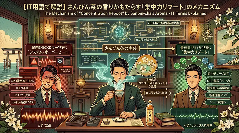 自律神経をチューニングし、「集中力」をリブートする香り成分の働きを解説したイラスト