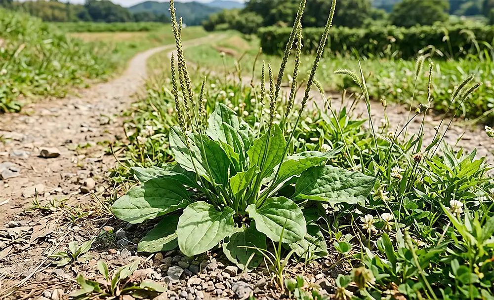 道ばたに生えているオオバコ